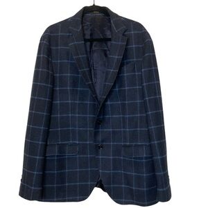 Massimo Dutti Mens Wool Blend Plaid Blazer Two Button Size 46